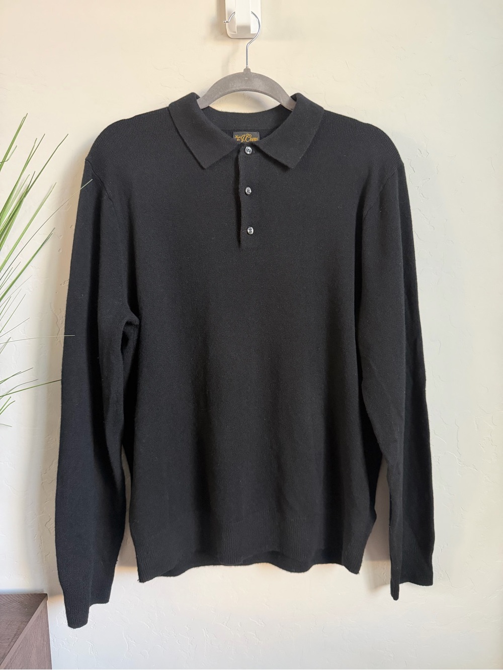 J.Crew Black Cashmere Polo Sweater Men’s Large Long Sleeve Luxury Knit